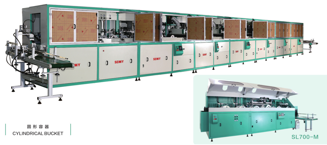 Macchina per stampa UV su secchielli rotondi in plastica da 7-25L, 1-8 colori, 18 pezzi/min